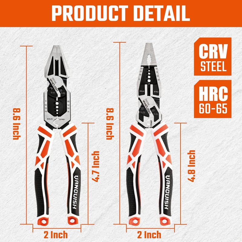 Vanquish 2 Pcs Pliers Set, 8 Inch Multifunctional Linesman and Long Nose Plier, Wire Cutter/Crimper/Stripper, CRV Steel Heavy Duty Pliers - Image 2